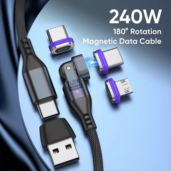 240W magnetisk ladekabel 180 roterende USB-C til USB-C magnetisk datakabel