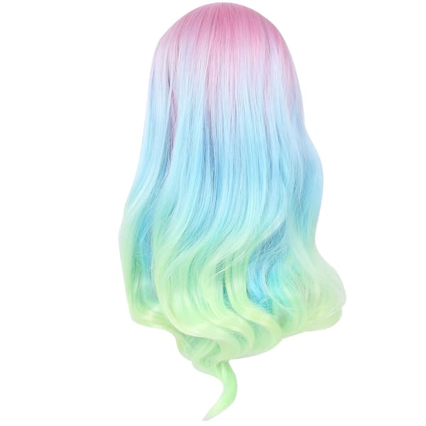 Färgglad Gradient Lång Lockig Syntetisk Peruk för Cosplay Party Halloween