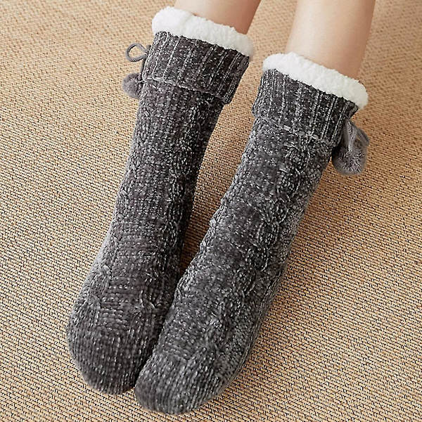 Kvinnor Thermal kalvstrumpor. Tofflor varmare strumpa Dark Grey