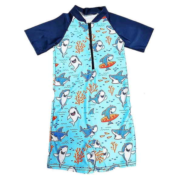 Lapset Tytöt Pojat Kesä Uimapuvut Ranta Print Zip One Piece Swimsuit Shark Print 7-8 Years