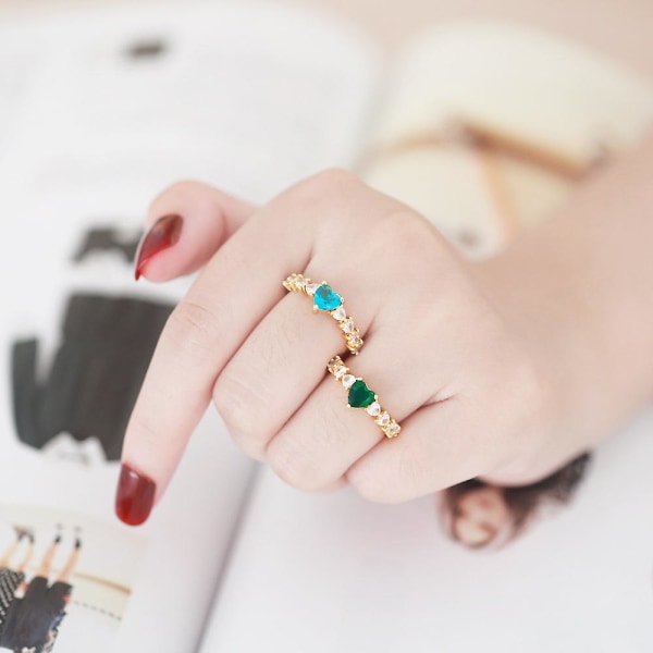 Ring Vintage Zircon Heart Stud Fashion smykker Ac10773 Green