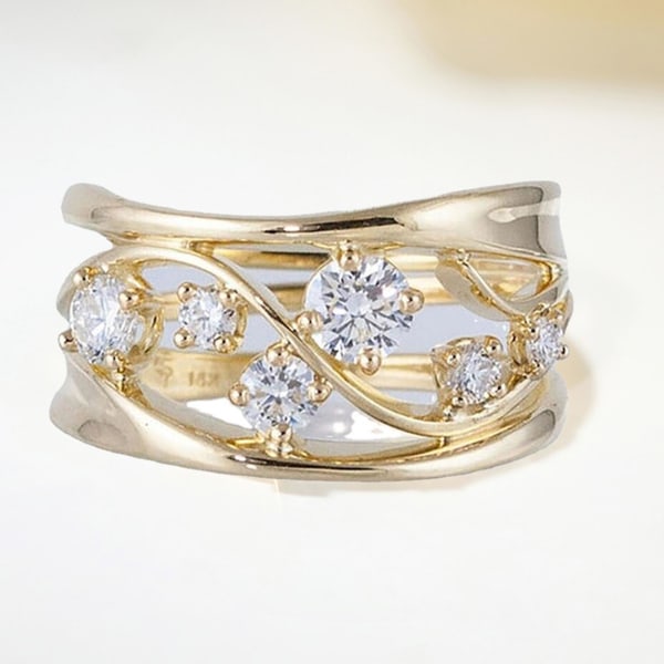 Kvinder fingerring anti anløben hul bølget linje geometrisk cubic zirconia ring til forlovelse US 8
