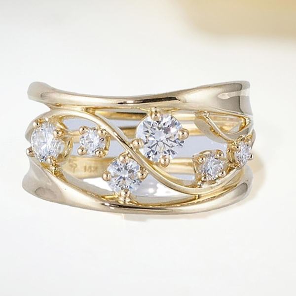 Kvinnor Fingerring Anti Tarnish Hollow Wavy Line Geometrisk Cubic Zirconia Ring för förlovning US 7