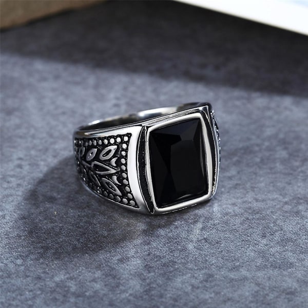 Vintage rustfrit stål udskåret mønster rød sten ring til mænd kvinder punk mode rød granat natur ring smykker Green