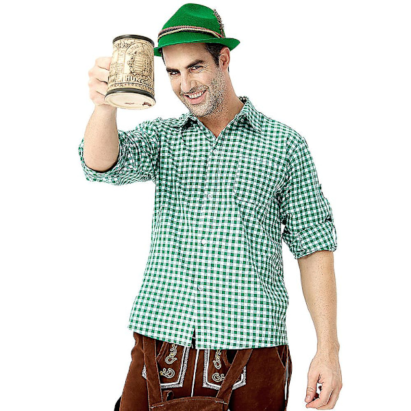 (skjorte+bukser+hat) Oktoberfest ølmand Lederhosen kostume Halloween Bavarian Carnival Party Deluxe Cosplay Outfit Sæt Green Plaid shirt M