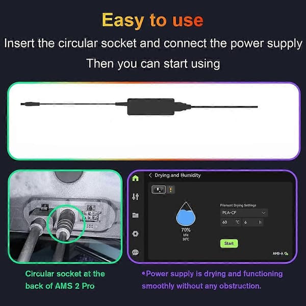 Til Bambu Lab AMS 2 Pro Strømforsyningsadapter til Bambu AMS 2 Pro AC-adapter 3D-printerdele Stik Sort Black Uk plug