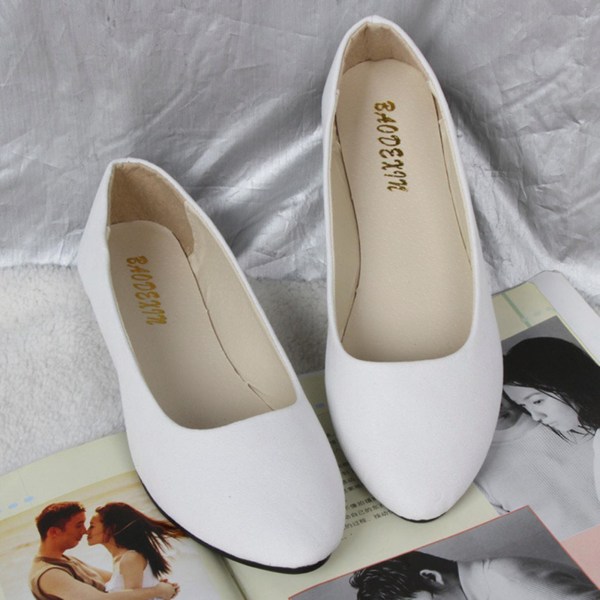 Dame Pumps Flat Solid Slip On Loafers Semsket skinnsko White 39-40