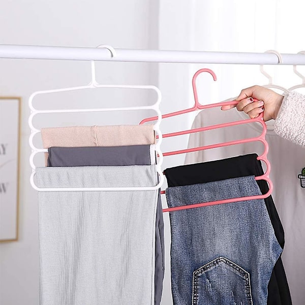 5 styks jeansstativ, buksebøjler, buksebøjler, 5 lag Pp Plast skridsikker Pladsbesparende bøjler til bukser, tørklæde, slips, håndklæder (5 farver)