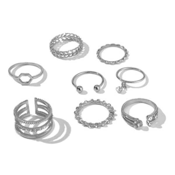 Bohemian 8kpl / set Hollow Out Sormukset Naisten Korut Kirkas Kristallikivi Kulta Ketjusormukset Muoti Juhlakorut Asusteet
