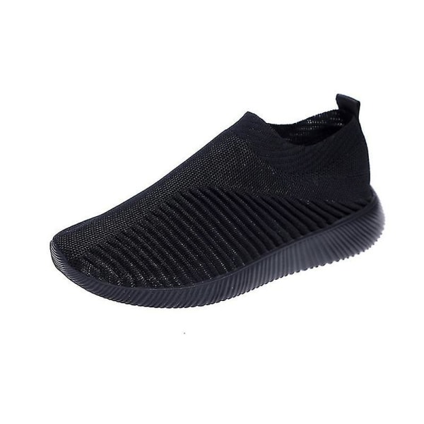 Kvinder Mesh Slip On Sport Flat Shoes Sneakers Black 38