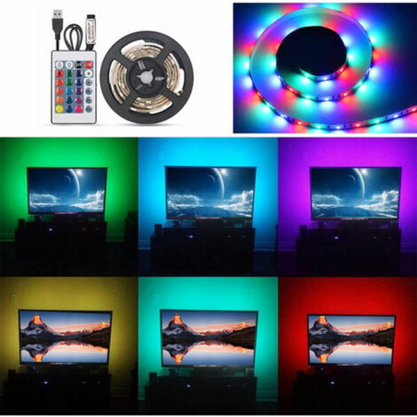 DC5V RGB LED-remsa fjärrkontroll USB - power 4 ljuseffekter IP65 vattentät klass SMD3825, 13W 3 meter 180LEDs