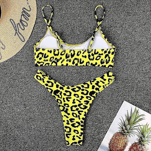 Kvinnor Leopard Print Thong Bikini Set Vadderat Green M