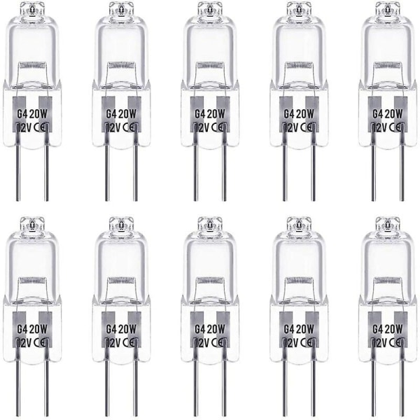 G4 halogen lyspærer, 12v 20w halogen pin base lampe, 2800k varm hvit, dimbar, G4 lavspennings halogen lampe, klar kapsel lampe, pakke med 10 56vingt