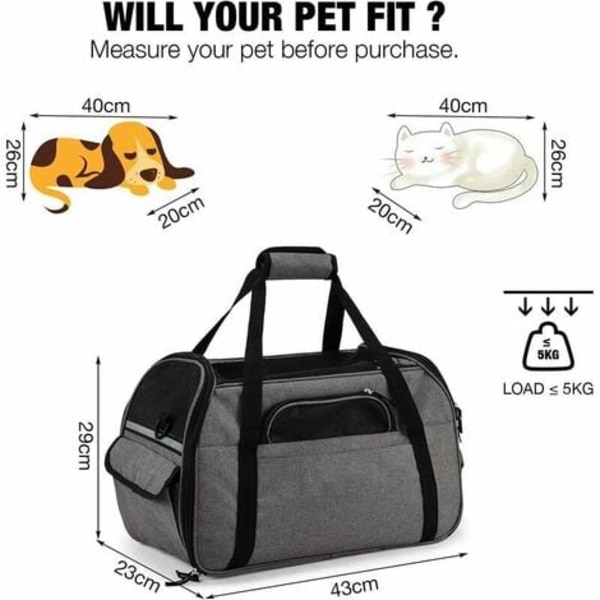 Bæretaske til kat/lille hund/kanin, håndbagagekurv til små dyr, håndtaske/skuldertaske til rejser med tog/bil/fly
