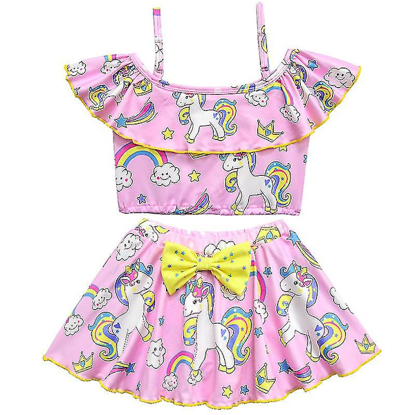 Børn Piger Unicorn Bow Bikini Sæt Badetøj Badedragt Pink 8-9 Years