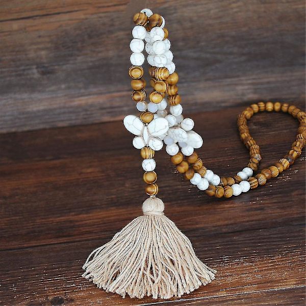 Kvinnor tofs träpärlor halsband hängande Bohemian Chain smycken tillbehör