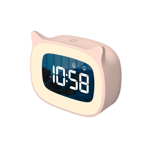 Barnväckarklocka med dimbar nattlampa, söt digital klocka med kattöron för pojkar och flickor, 5 minuters väckarklocka, Wa