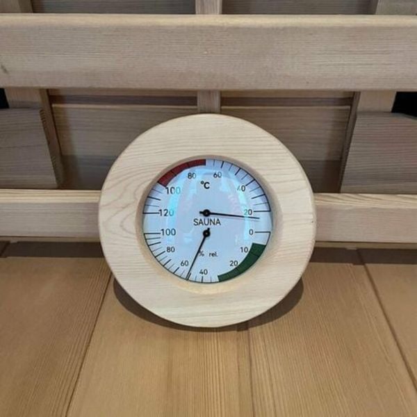 Bastu termo-hygrometer syntetiskt hår massivt trä ram