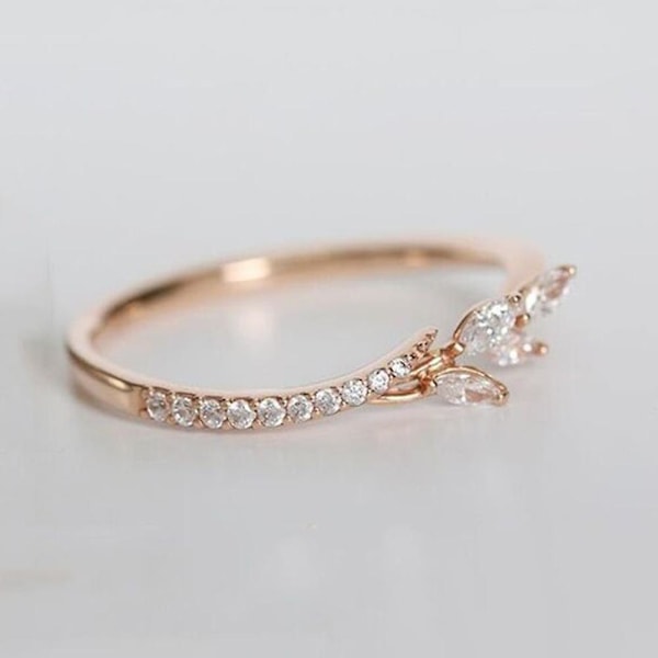 Dammode Bladform Marquise Cut Cubic Zircon Inlagd Finger Ring Smycken Rose Golden Us7