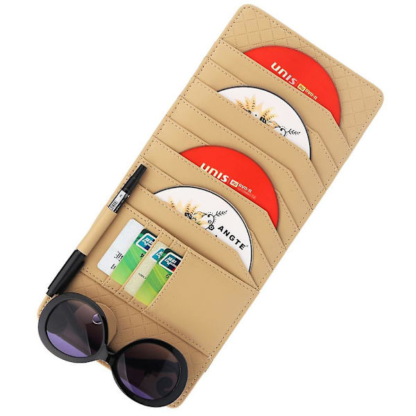 Cd Sun Visor Organizer Cd Dvds Case Hållare Läder Fordon Organizer Fickor Organization För Bil Kreditkort Fickor Solglasögon Pen Hol Beige