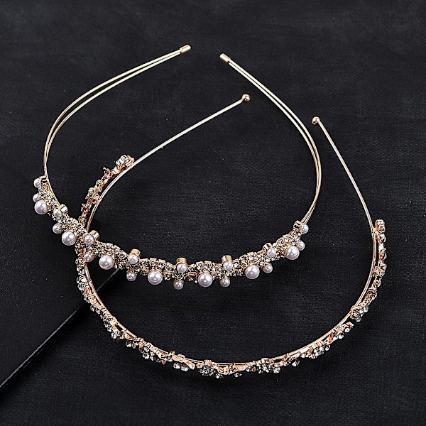 Bridal Pannband Huvudbonad Bröllop Födelsedag Krona Huvudbonad Pearl Strass Silver