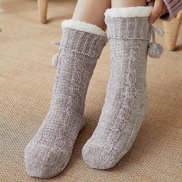 Kvinnor Thermal kalvstrumpor. Tofflor varmare strumpa Light Grey
