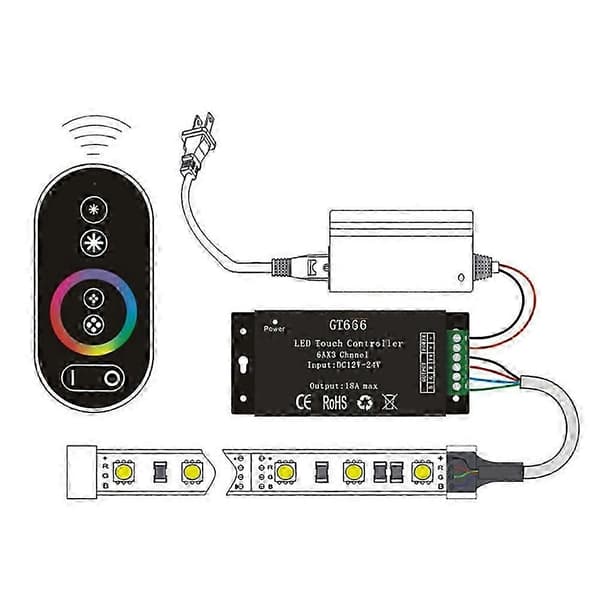 GT666 DC12-24V 6Ax3Kanal RBG Touch LED Controller til 5050 RGB Strip Lights