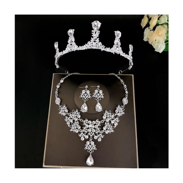 Bridal Tiaras Crown Set With Earrings Kit & Necklace Handmade Luxury Crystal Håraccessoarer För 8