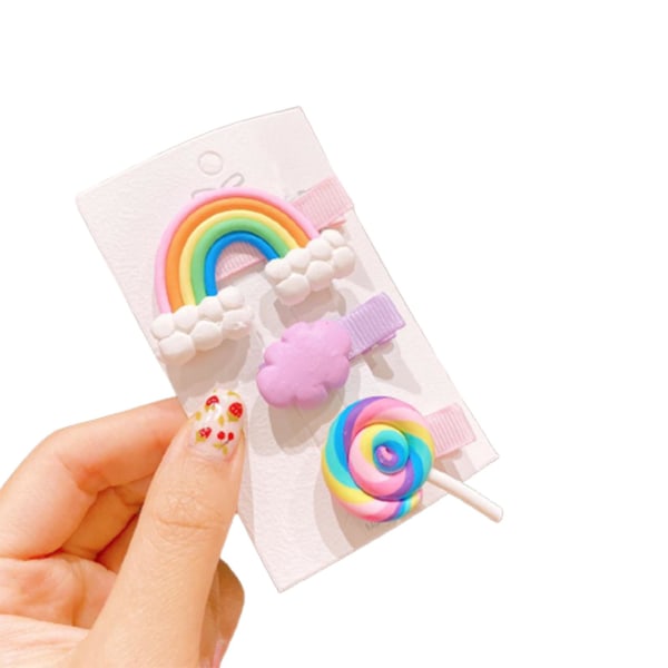 3 stk søde børnehårnåle med regnbue slikkepinde og sky babypige hårtilbehør uden Purple Cloud