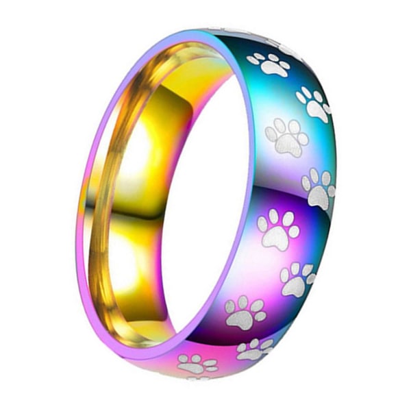 Mænd Kvinder Cute Animal Paw Print Titanium Stål Finger Ring Smykker Fødselsdagsgave Black US 6