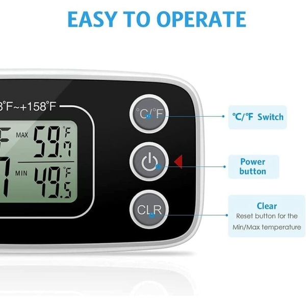 Mini elektroninen jääkaappilämpömittari Jääkaappilämpömittari, Mini digitaalinen LCD-jääkaappipakastin lämpömittari kotiin sisätiloihin