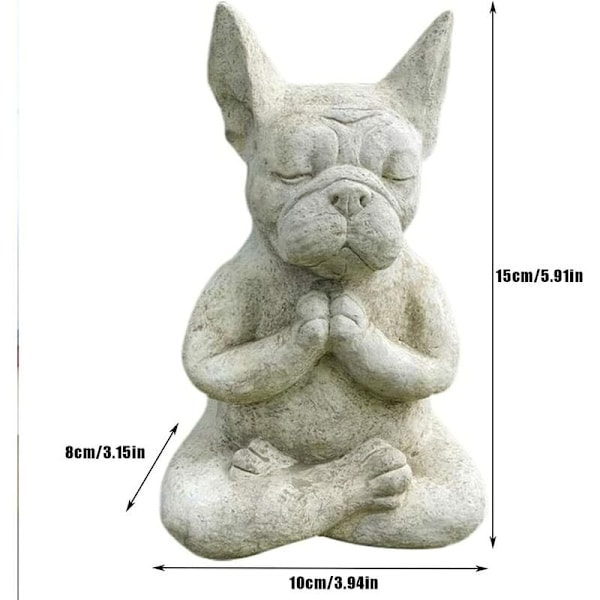 Fransk Bulldog hagestatue, Meditasjonshundefigurer, Harpikshundeskulptur Dyrestatue, Utendørs Zen-hagedekorasjon