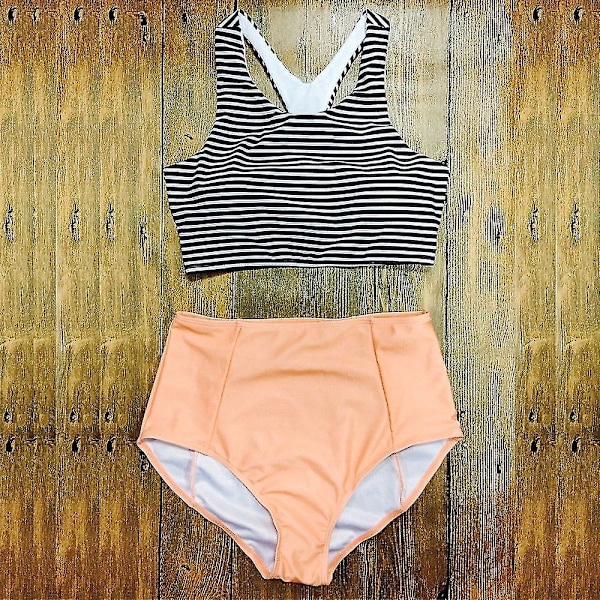 Randig Crop Top för kvinnor med hög midja Bikiniset Set S