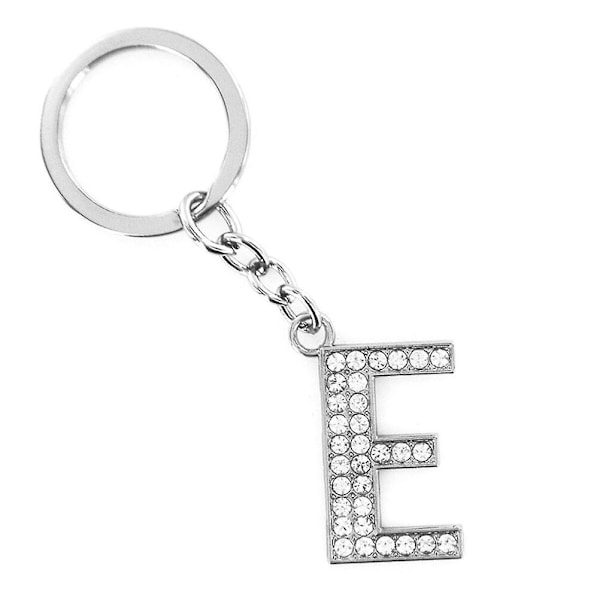 Simpel Stilfuld bogstavnøglering Metal Rhinestones nøglering Alfabet nøglering Taske Vedhæng Charm Fødselsdagsgave (bogstav E) E