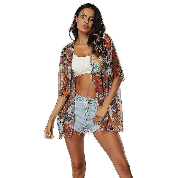 Boho blommigt printed Bikini Cover Up Chiffong Beachwear