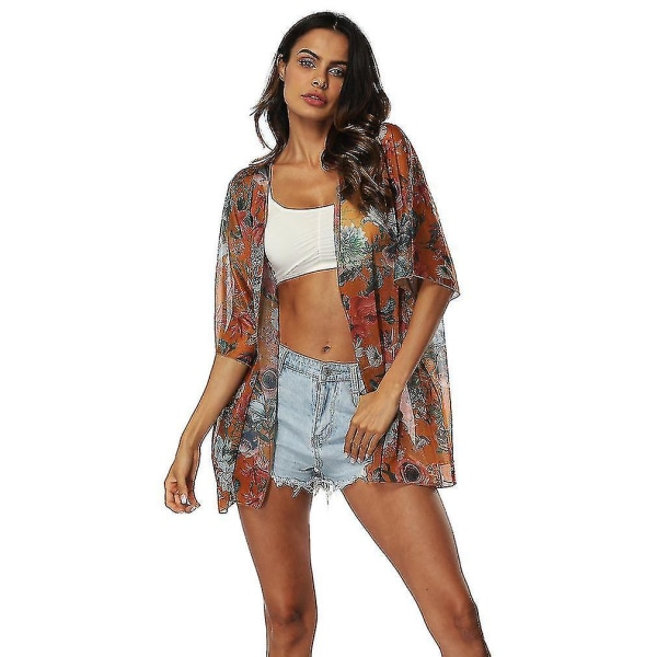 Boho Floral Printed Bikini Cover Up Chiffon Beachwear