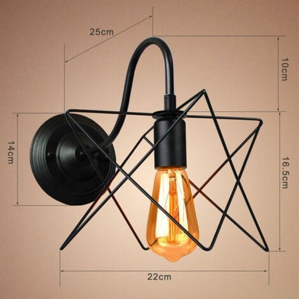 Pack Metal Cage Væglampe E27 Industriel Lampe til Børneværelse Gang Bar Sort - Sort