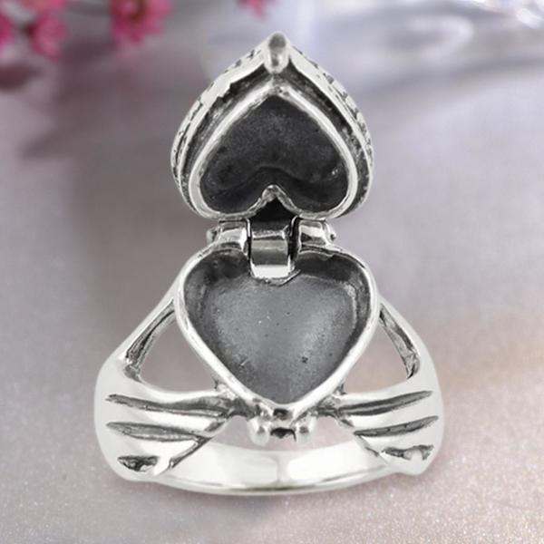Kvinnerring holder et hjerte som kan åpnes Tilbehør Mote Utseende Bright Luster Fingerring til bryllup Silver US 8