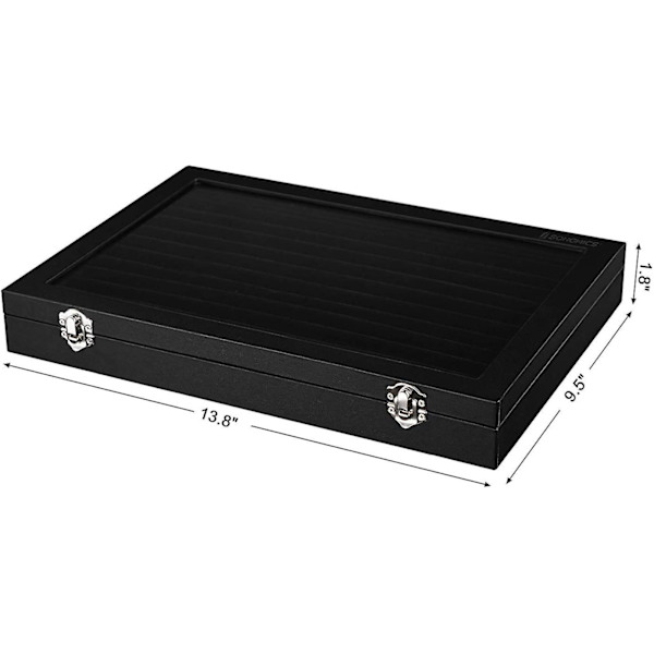 Lenhart Ring Opbevaring Og Display Box - Bakke med 100 slots - Sort og klart låg