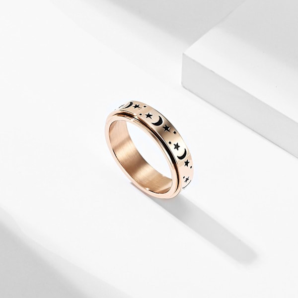 Giftering Stjerne Måne Roterbar Unisex Rund Match Finger Ring For Dating Rose Gold US 7