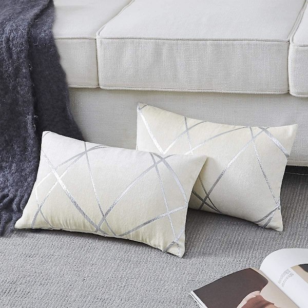 Koristeellinen sohvatyynyliina, sohva paksu tyynynpäällinen, neliönharmaa luksustyyny 2 settiä 30*50 cm Ivoire