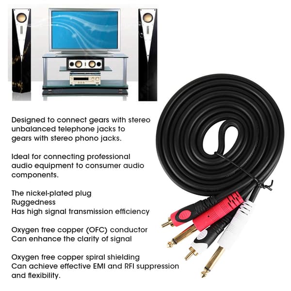 2RCA til Dobbelt 6,35 mm Han Audio Guitar Kabel