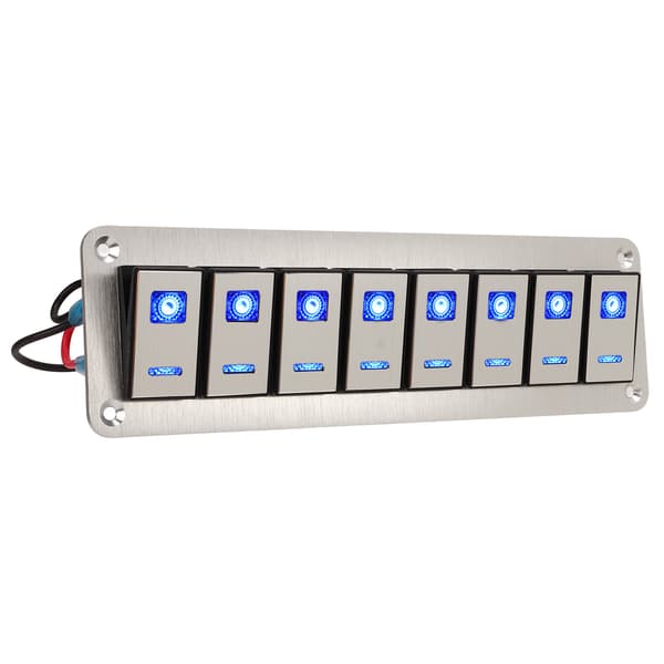 8 Gang Rocker Switch Panel 12V 24V 5 Pin Blåt Lys Toggle On Off Kontrol
