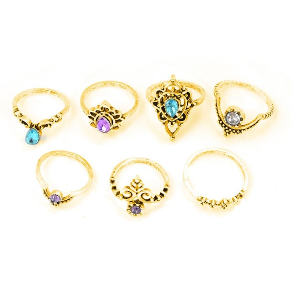 7st/ set Dam Vintage Lotus Midi Finger Ovan Knog Stapling Ringar Smycken Golden
