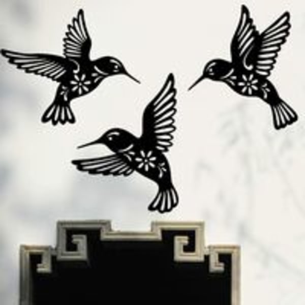 Svart metall fuglekolibri veggdekor, 3 stykker 10.2in smijern kolibri veggdekor, metall fugler veggkunst for fugleelskere Stue