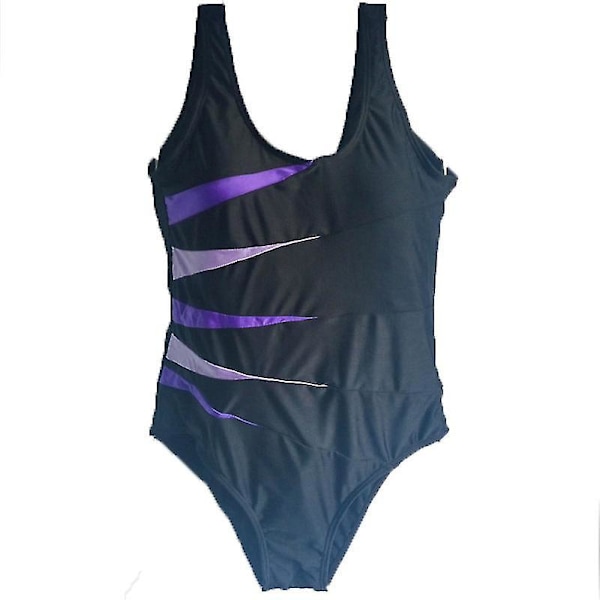 plus storlek Dam Sportigt vadderade Monokini badkläder Baddräkt i ett stycke Baddräkt Strandkläder Purple Black 3XL