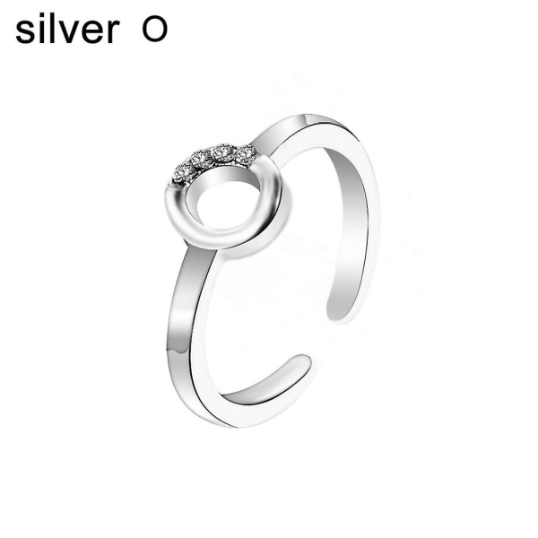 Mode Kvinnor Enkel A Till Ö Engelska Alfabetets Bokstav Rhinestone Öppen Ring Smycken Silver C