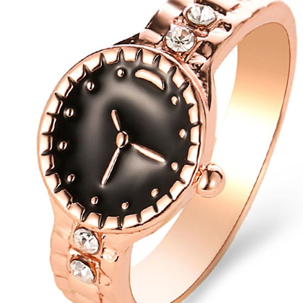 Watch Shape Rhinestone Alloy Pointer Round Dial Par Finger Ring För Cocktail Party Silver US 7