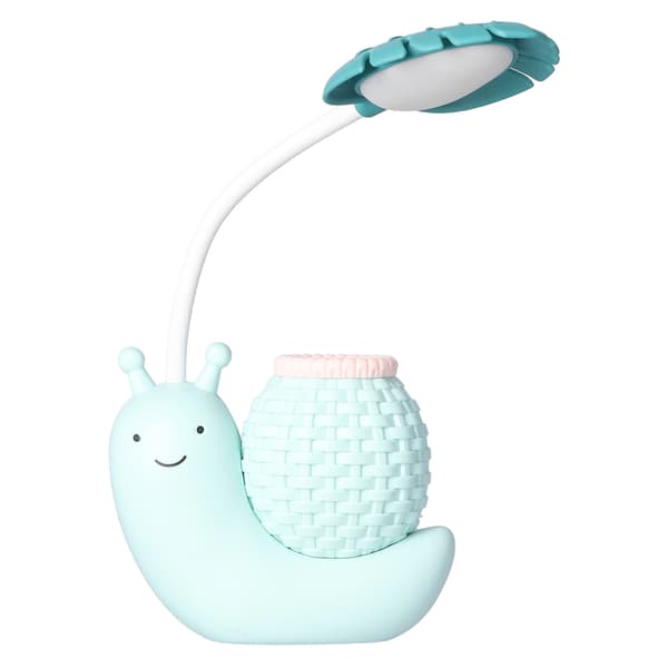 LED Skrivebordslampe med Penneholder Multifunksjon USB-Lading Søt Blå Lampe for Studenter Barn