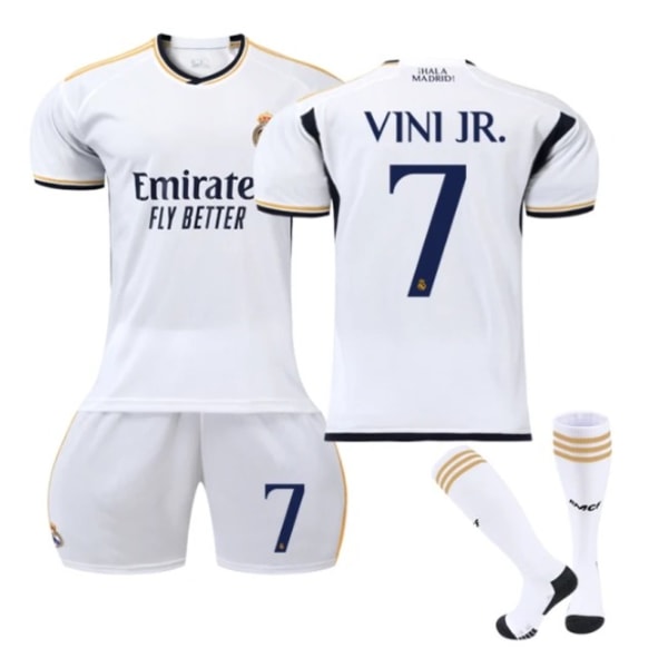 2023-2024 Real Madrid Hjemmefotballdrakt for barn Vinicius nr. 7 VINI JR 22（6-7Years）